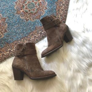 paul green suede brown booties heel zip up ankle